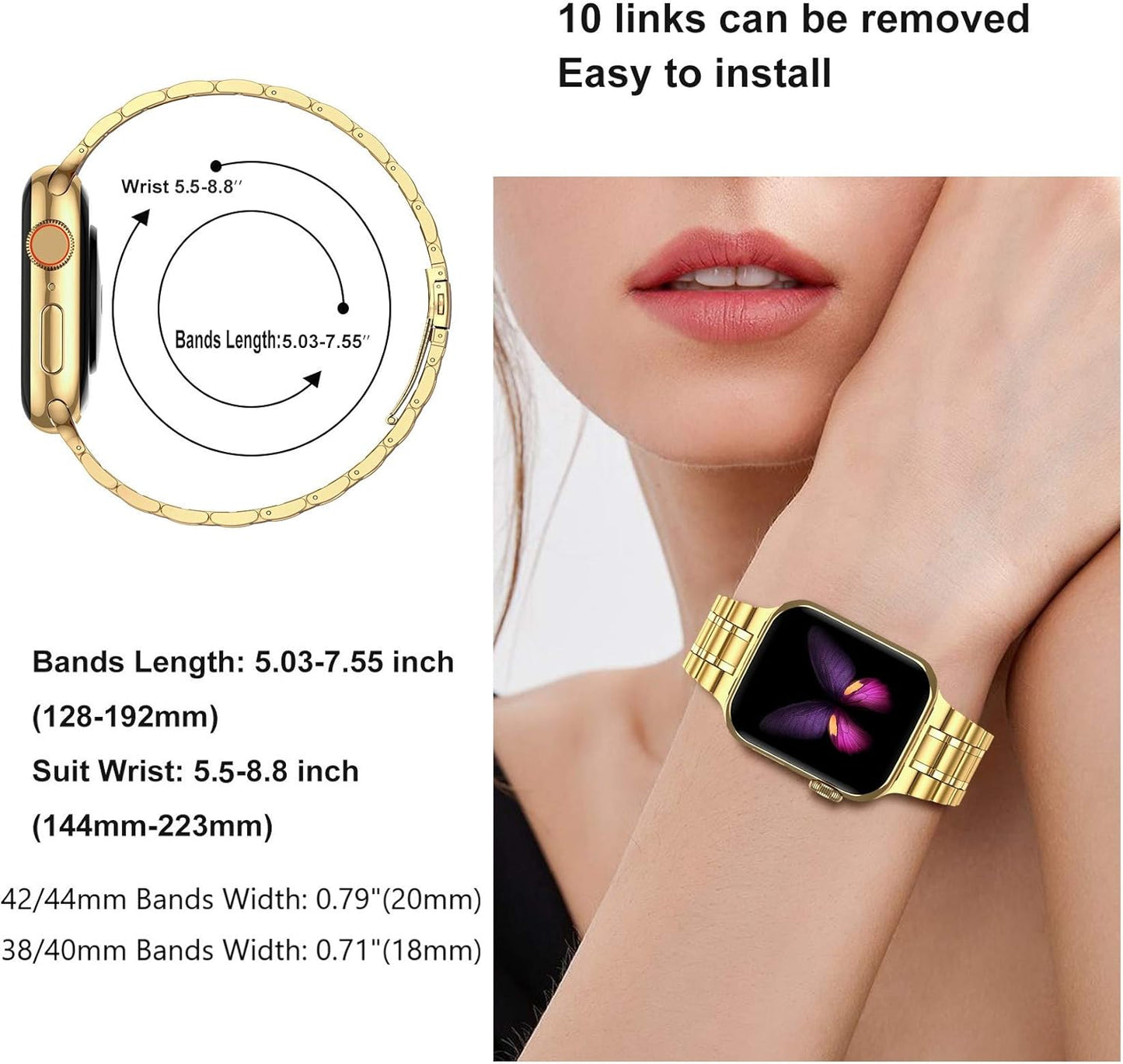 Solid Stainless Steel Band Compatible with Apple Watch 44Mm 42Mm (Not Series 10), Metal Strap with Soft TPU Case for Iwatch Series 6 5 4 3 2 1 SE Women and Men, Gold