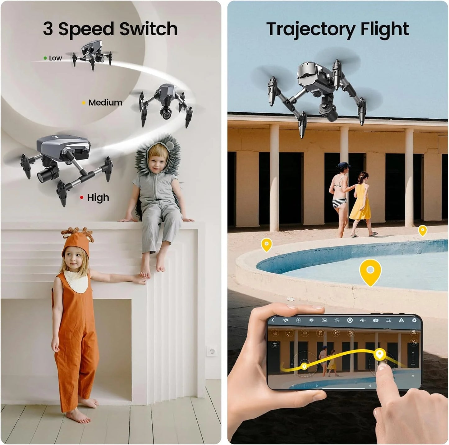 WF10 Mini Drone with Camera for Kids 1080P, Remote Control Quadcopter with 3 Batteries, Black