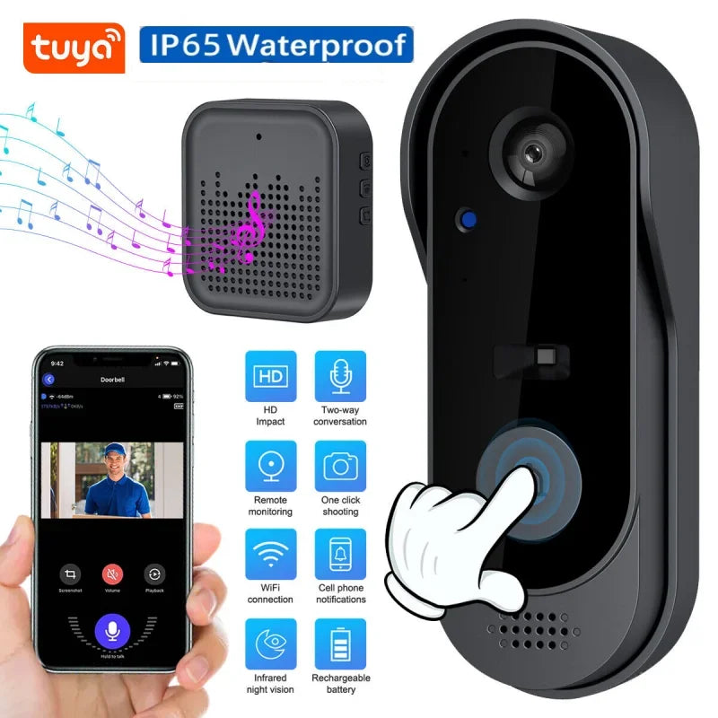 Tuya Wireless Doorbell with Camera Bundle Doorbell Smart Home WIFI HD Outdoor Phone Camera Security Video Intercom Night Vision