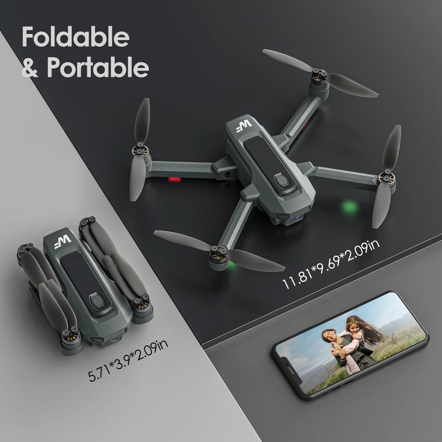 WF20 Drone with Camera for Kids 1080P FPV Dron Toys with Brushless Motor, 2 Batteries, Black