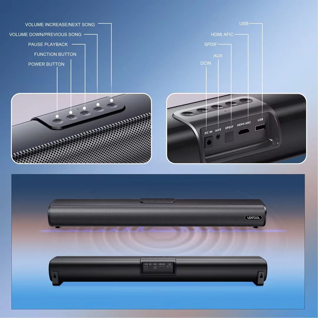 Sound Bars for TV, 3D Surround Sound System TV Sound Bar, 2.1 Ch Home Theater Audio with Built-In Subwoofer,50W TV Speakers | HDMI ARC, Bluetooth, Optical, RCA, USB & AUX Wall Mountable